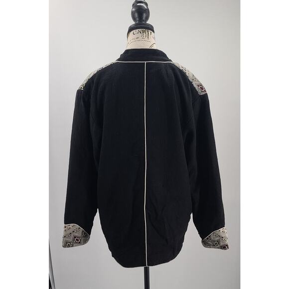 Vintage Bohemian Aztec pattern embroidered jacket/blazer black costume 80s SZ M - Picture 2 of 13